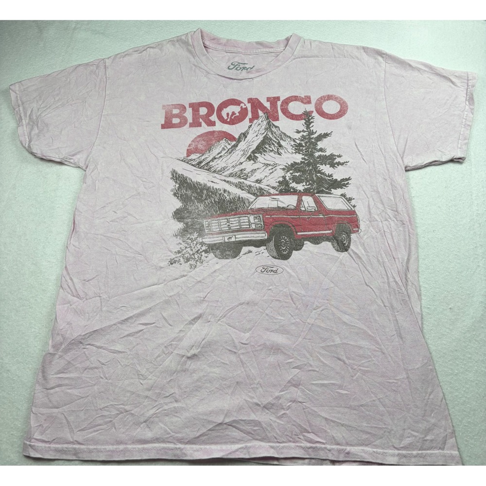 Ford Bronco Graphic T-Shirt Pink Acid Wash Cotton Crewneck Mens Large L